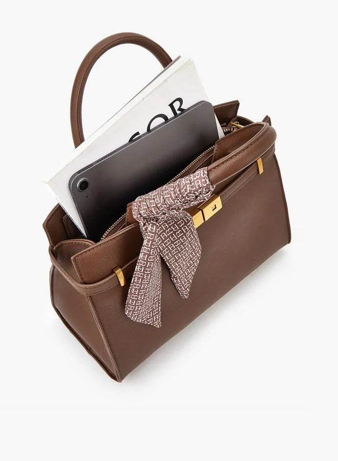 Flora Bella By Shoexpress Solid Tote Bag with Scarf Detail and Double Handle