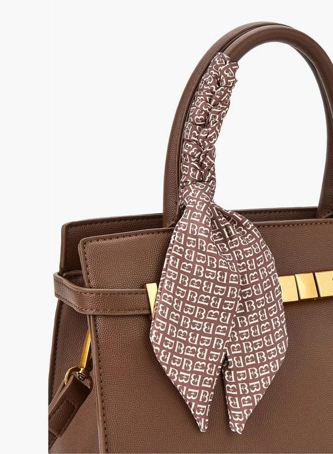 Flora Bella By Shoexpress Solid Tote Bag with Scarf Detail and Double Handle