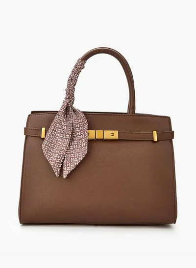 Flora Bella By Shoexpress Solid Tote Bag with Scarf Detail and Double Handle