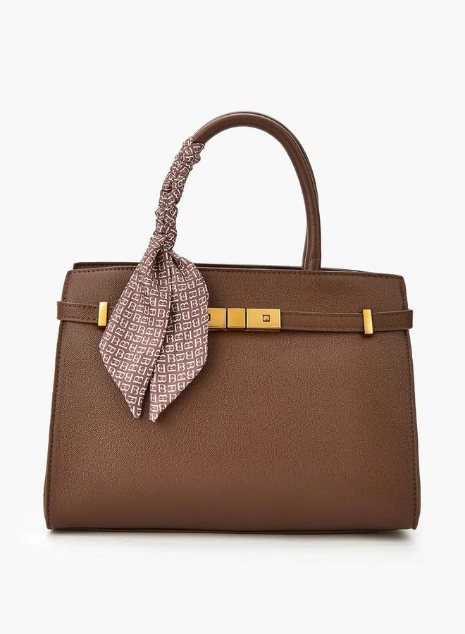 Flora Bella By Shoexpress Solid Tote Bag with Scarf Detail and Double Handle