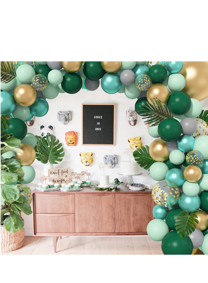 Excefore طقم قوس جارلاند مكون من 121 قطعة من بالونات حفلات الغابة، باللون الذهبي والأخضر الليموني مع أوراق نخيل استوائية صناعية لتزيين رحلات السفاري مع الديناصورات - Image 3