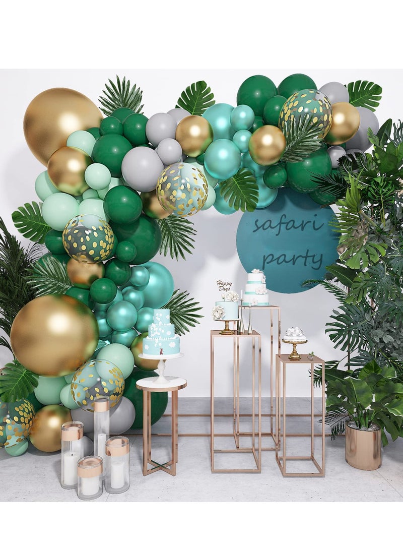 Excefore طقم قوس جارلاند مكون من 121 قطعة من بالونات حفلات الغابة، باللون الذهبي والأخضر الليموني مع أوراق نخيل استوائية صناعية لتزيين رحلات السفاري مع الديناصورات - Image 4
