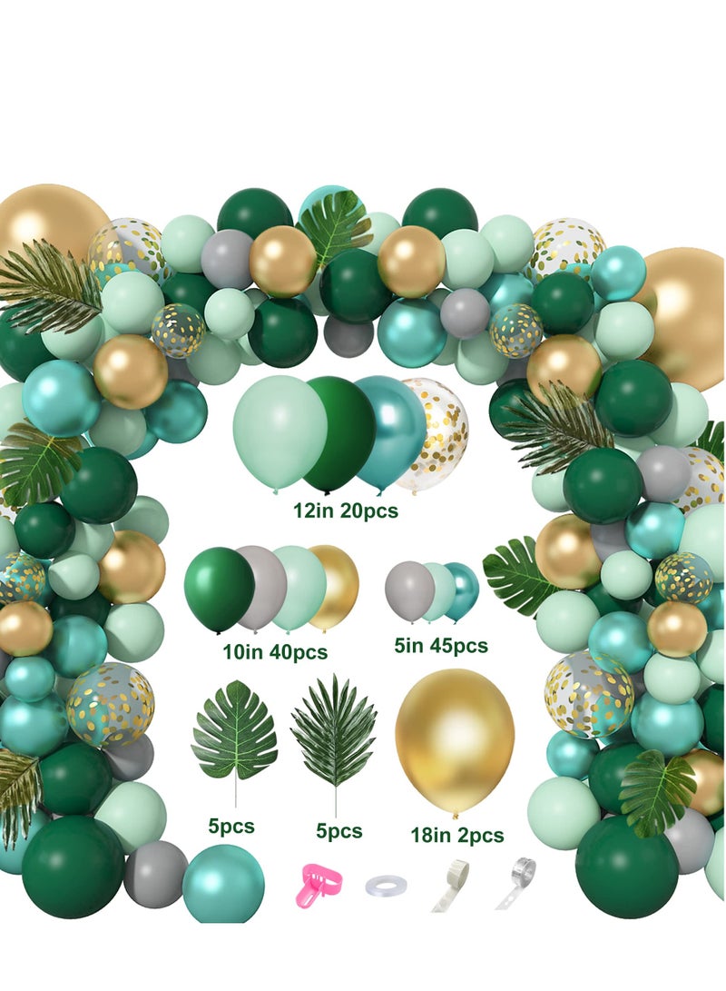 Excefore طقم قوس جارلاند مكون من 121 قطعة من بالونات حفلات الغابة، باللون الذهبي والأخضر الليموني مع أوراق نخيل استوائية صناعية لتزيين رحلات السفاري مع الديناصورات - Image 2