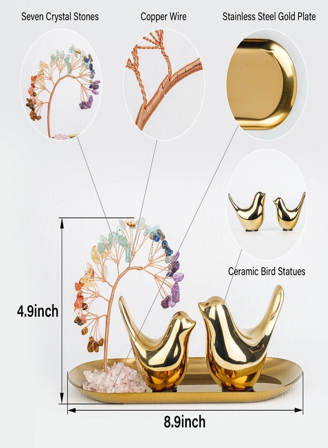 ZenBless Crystals Tree,Small Birds Statue,7 Chakra Healing Crystals Stones Tree Storage Tray Yoga Meditation Zen Room Office Home Decor Set Figurine Ornament Decoration Feng Shui Wealth Luck - Image 2