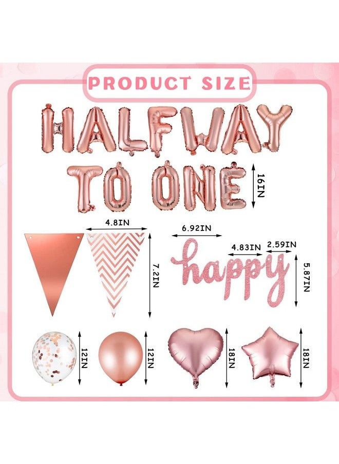 Zhanmai 31 Pcs Half Birthday Decorations Baby Girl Rose Gold 1/2 Birthday Decorations 6 Months Happy Birthday Banner Set Glitter Half Birthday Crown Hat Balloons Cake Topper Triangle Flag Banner Bow Tie  - Image 3