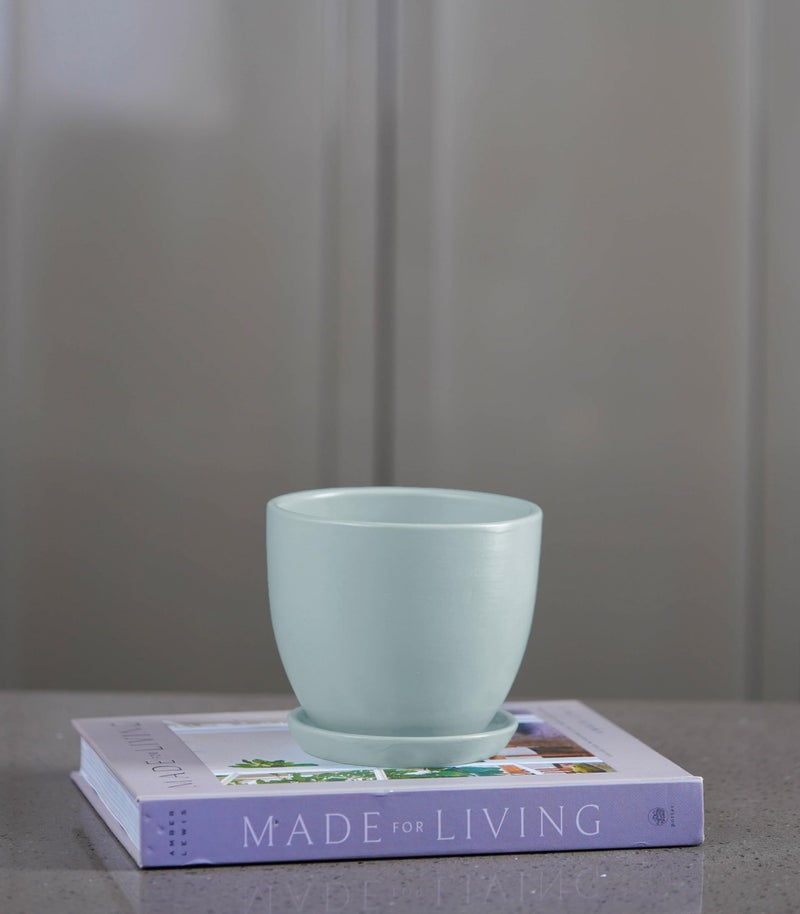 Nurturing Green® Set of 2 Modern Mint Green Ceramic Pots for Indoor Plants | Flower Pots for Home Decor(Size: 5 Inch Wide | Comes with Bottom Plate) - [Plants are not Included] - Image 4
