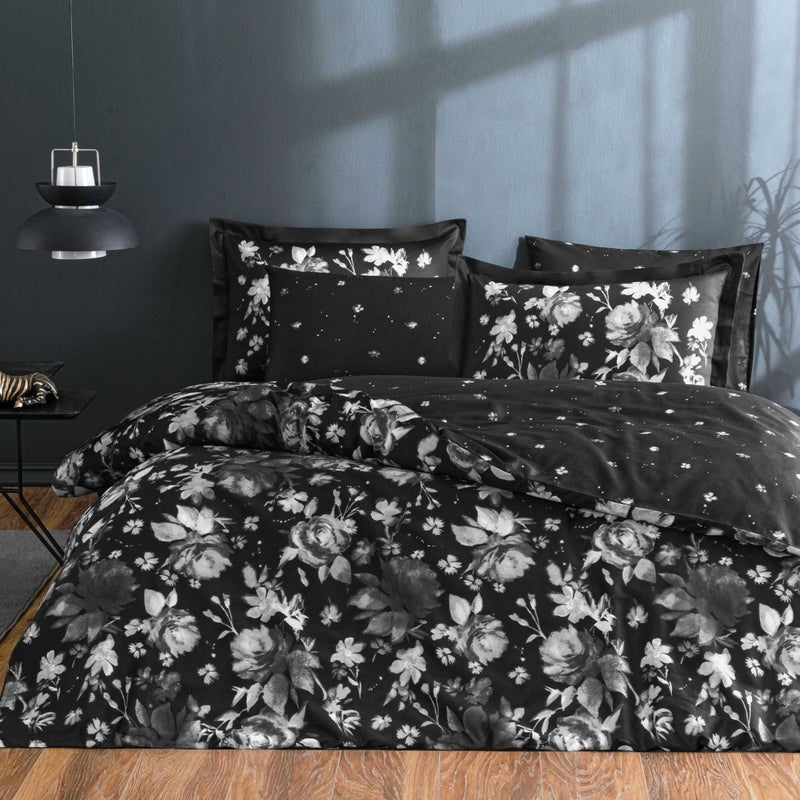 Linens Sc Wintor Duvet Cover Set Double Black  - Image 1