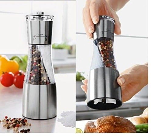 RAMPKD 2 in 1 Salt and Pepper Grinder with Adjustable Ceramic Rotor Stainless Steel Salt Grinders and Pepper Mill for Kitchen Outdoor Barbecue - Image 1