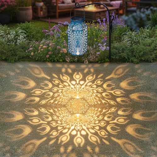 HOMEIMPRO Solar Lanterns Outdoor Waterproof Peacock Garden Gifts Women Mom, Big Solar Lights, Garden Decor, Yard Art, Outside Birthday, Mothers' Day Birthday Gifts Grandma Grandpa(2Pack, Blue Gold - Image 5