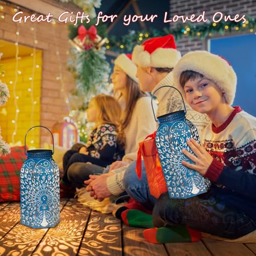 HOMEIMPRO Solar Lanterns Outdoor Waterproof Peacock Garden Gifts Women Mom, Big Solar Lights, Garden Decor, Yard Art, Outside Birthday, Mothers' Day Birthday Gifts Grandma Grandpa(2Pack, Blue Gold - Image 2