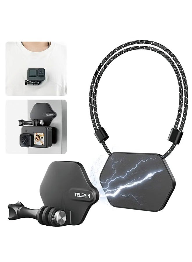TELESIN TELESIN 360 Magnetic Mount Chest Mount with Neck Strap Necklace Lanyard Body Accessories for GoPro Max Hero 11 10 9 8 7 Insta360 X3 GO3 DJI Action 3 4  - Image 1