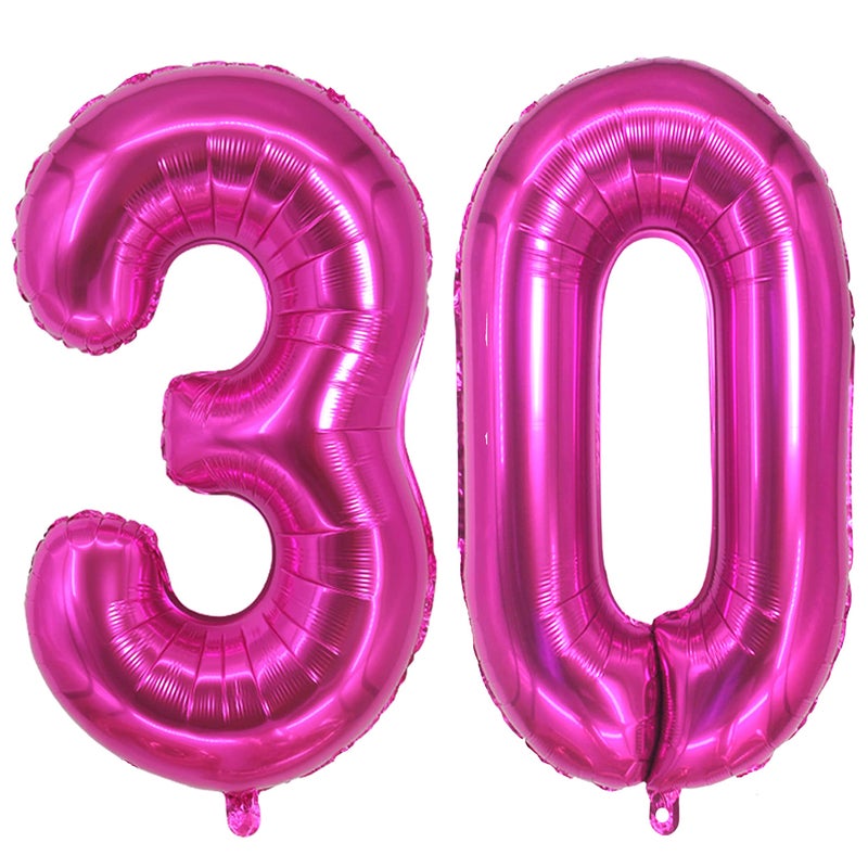 Jonhamwelbor Hot Pink Number 30 Balloon Dark Pink Number 30 Balloon Jumbo Giant Big Large Number 30 Foil Mylar Balloons for Women Men 30th Birthday Party 30 Anniversary Decorations Supplies 40 Inch - Image 3