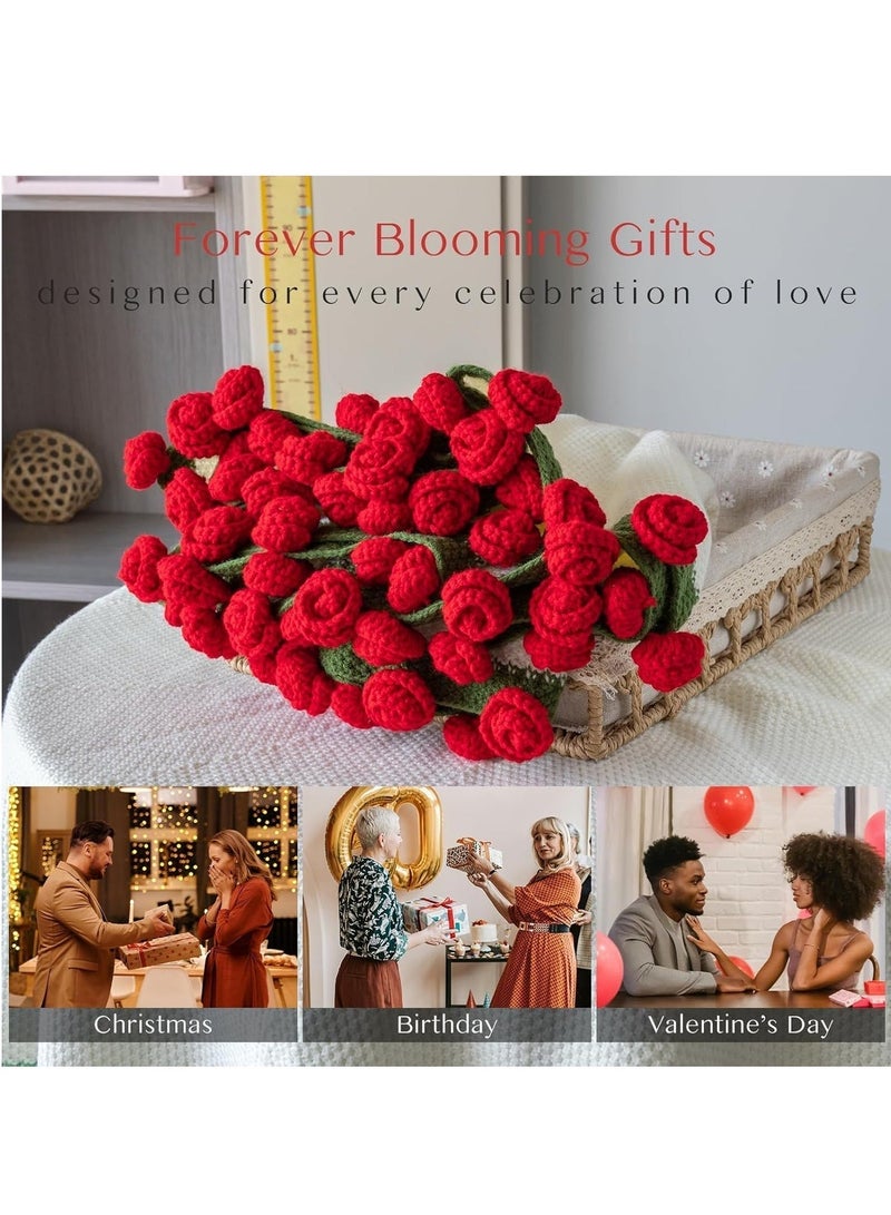 43.3 inches Romantic Knitted Rose Floral Throw Blankets, Crochet Flower Bouquet Blanket, Finished Rose Bouquet Blanket Sofa Blankets, Decoration Blanket for Home or Car , Luxury Crochet Flower Roses Blankets for Birthday Mother's Day Valentine’s Day Gift, Red - Image 3