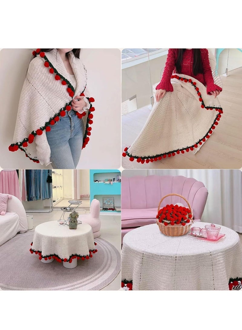 43.3 inches Romantic Knitted Rose Floral Throw Blankets, Crochet Flower Bouquet Blanket, Finished Rose Bouquet Blanket Sofa Blankets, Decoration Blanket for Home or Car , Luxury Crochet Flower Roses Blankets for Birthday Mother's Day Valentine’s Day Gift, Red - Image 2