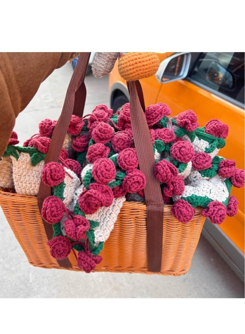 43.3 inches Romantic Knitted Rose Floral Throw Blankets, Crochet Flower Bouquet Blanket, Finished Rose Bouquet Blanket Sofa Blankets, Decoration Blanket for Home or Car , Luxury Crochet Flower Roses Blankets for Birthday Mother's Day Valentine’s Day Gift, Red - Image 5