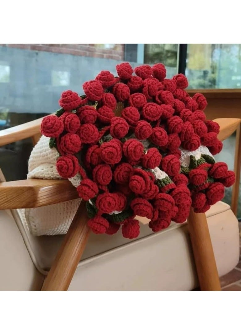 43.3 inches Romantic Knitted Rose Floral Throw Blankets, Crochet Flower Bouquet Blanket, Finished Rose Bouquet Blanket Sofa Blankets, Decoration Blanket for Home or Car , Luxury Crochet Flower Roses Blankets for Birthday Mother's Day Valentine’s Day Gift, Red - Image 4