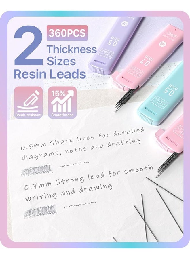 Four Candies FourCandies pastel mechanical pencil set 6 pencils 0.5mm 0.7mm with 360 HB lead refills 3 erasers 9 additional erasers - Image 5