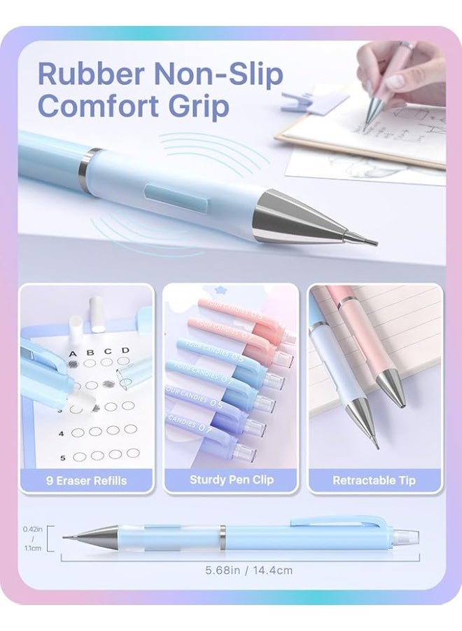 Four Candies FourCandies pastel mechanical pencil set 6 pencils 0.5mm 0.7mm with 360 HB lead refills 3 erasers 9 additional erasers - Image 4