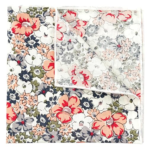 BELLUNO Printed Floral Cotton Pocket Square for Men, Orange Daisy - Image 2
