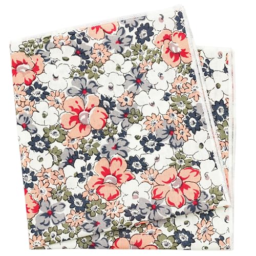 BELLUNO Printed Floral Cotton Pocket Square for Men, Orange Daisy - Image 1