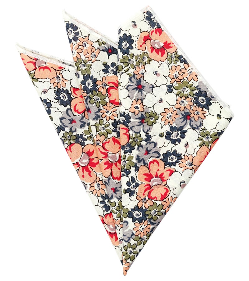 BELLUNO Printed Floral Cotton Pocket Square for Men, Orange Daisy - Image 3