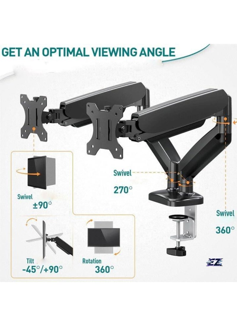 ELTRAZONE Dual Monitor Arm – Adjustable Gas Spring Ergonomic PC Monitor Stand for 13-32 Inch Monitors, VESA Compatible (75x75/100x100), with C-Clamp & Grommet Base, Flexible and Space-Saving Design  - Image 2