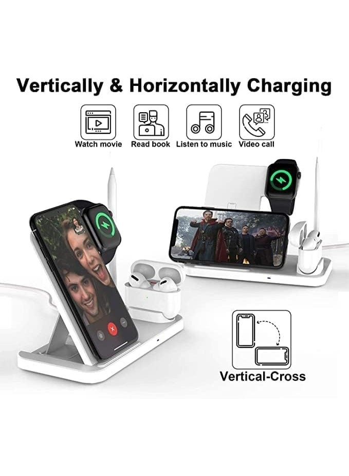 MUNTAQI 4 in 1 Wireless Charging Station for iPhone, Apple Watch, AirPods & Apple Pencil – Fast Charging Dock for iPhone 15/14/13/12/11 Pro Max, iWatch 9/8/7/SE/6, AirPods Pro, Pencil 2 – Foldable Charging Stand with Adapter - Image 2