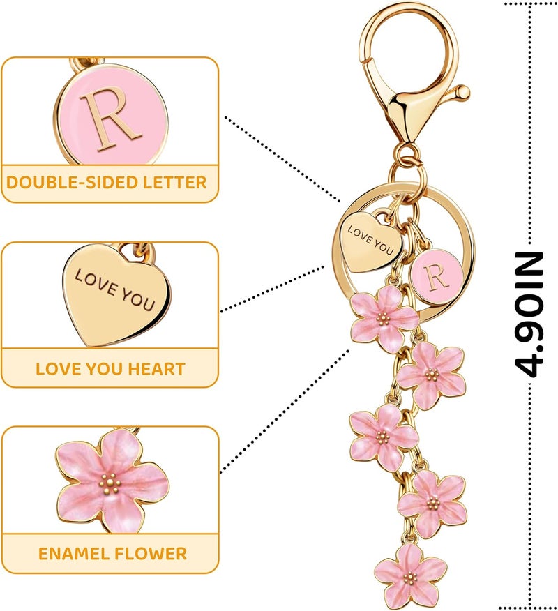 Suweibuke Cute Initial Letter Keychain with Love You Heart, Enamel Flower Charm for Key Handbag Backpack - Women Girls Gifts - Image 1
