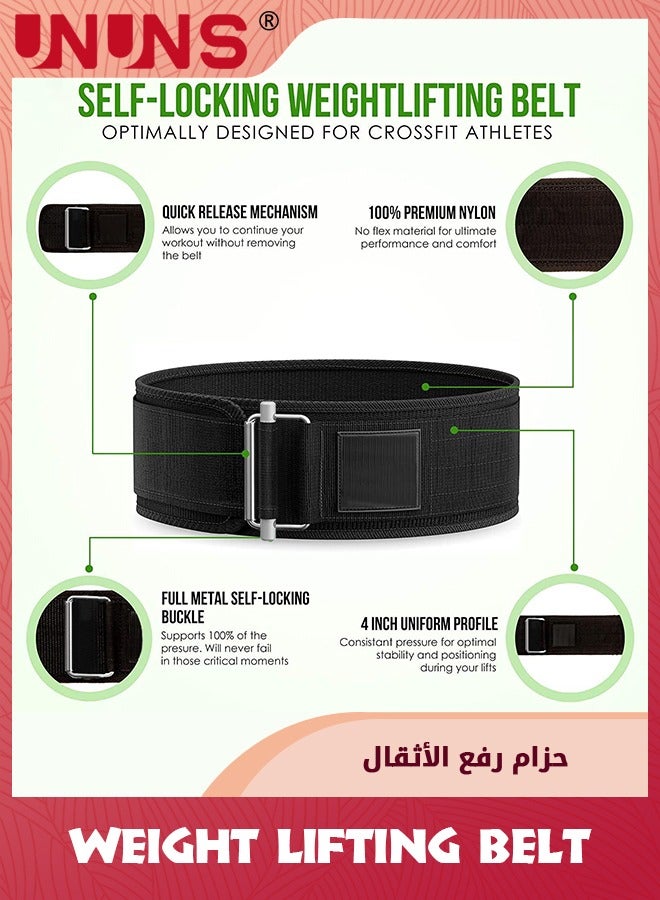 UNUNS Weight Lifting Belt,Self-Locking Weightlifting Belt,Premium Workout Belt For Cross Training,Powerlifting,Weightlifting,Olympic Lifting,Bodybuilding,Lifting Support For Men and Women,M  - Image 2