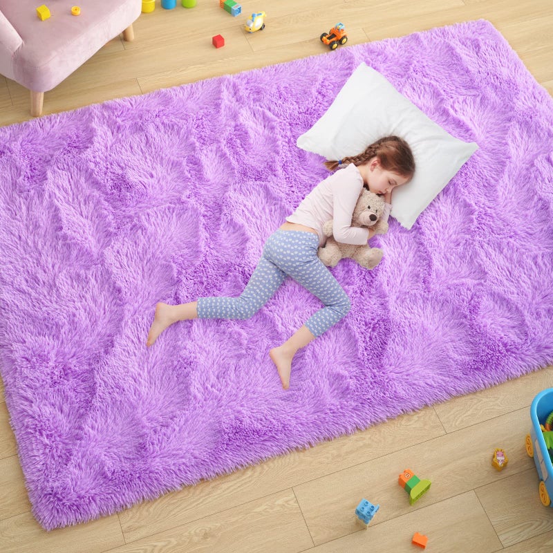 Ultra Soft Fluffy Rugs for Bedroom 4x6 Feet Shag Area Rugs for Living Room Large Comfy Furry Rug for Girls Kids Baby Room Decor Non Slip Nursery Rug Modern Indoor Fuzzy Floor Carpet Purple