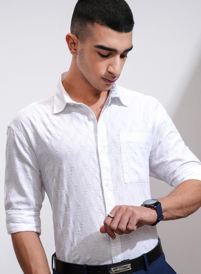 HIGHLANDER Textured Relaxed Fit Collared Shirt with Pocket - Image 1