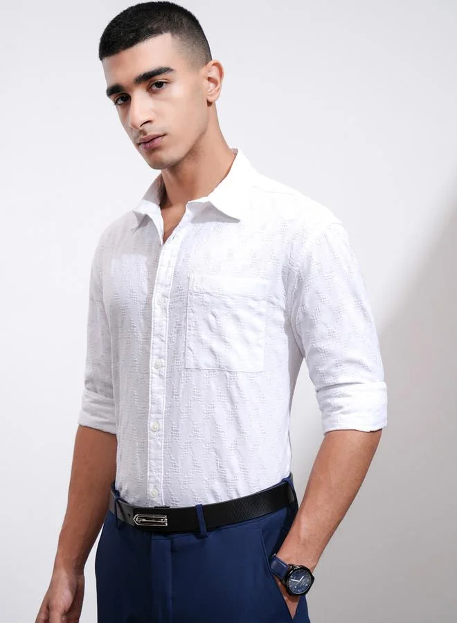 HIGHLANDER HIGHLANDER Textured Relaxed Fit Collared Shirt with Pocket