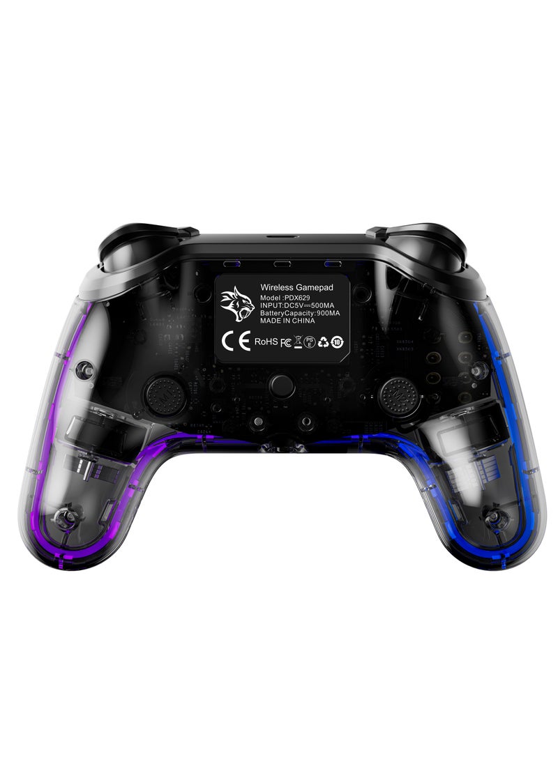 بورودو - وحدة تحكم ألعاب مع Crystal Shell لجهاز PS4 / متوافق مع منصات متعددة PS3 / PC (D-INPUT، X-INPUT) / iOS / Android / لوحة لمس واهتزاز / مستشعر حركة 6 محاور / أضواء RGB - أسود - Image 1