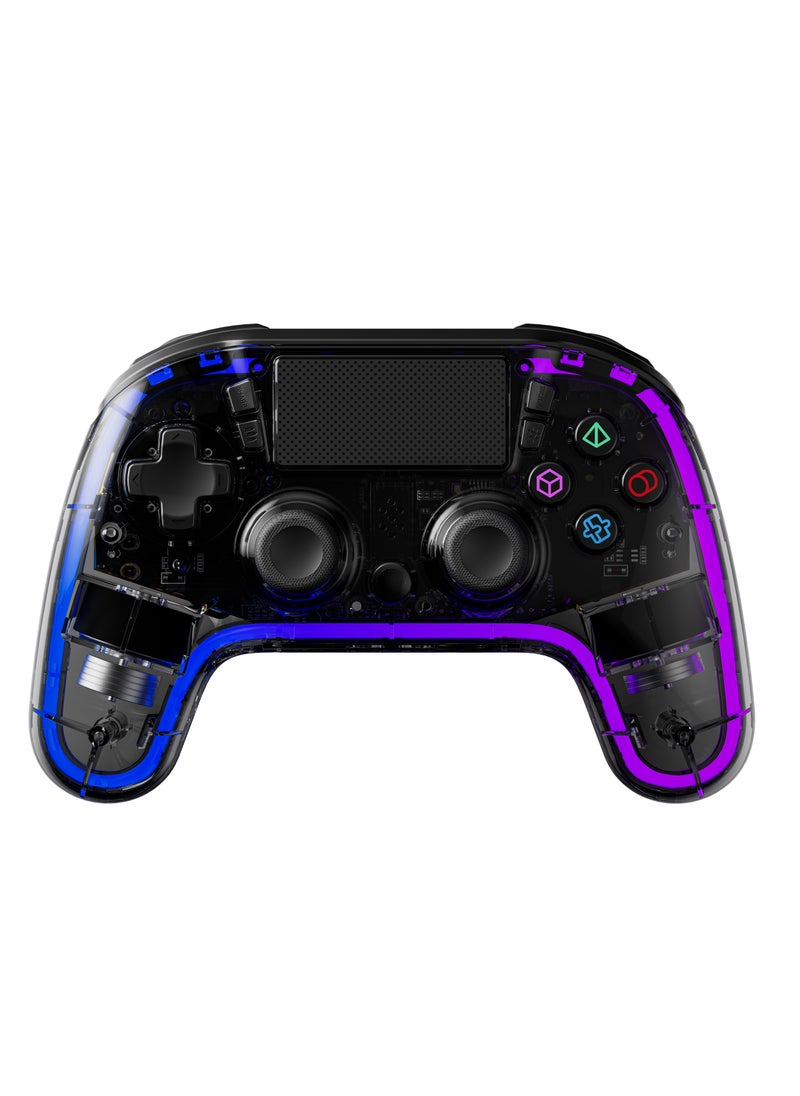 porodo Gaming Controller with Crystal Shell for PS4 /Multi-Platform Compatibility PS3/PC (D-INPUT, X-INPUT)/ iOS/ Android/ Touch Pad and Vibration / 6-Axis Motion Sensor/ RGB Lights - Black  - Image 1