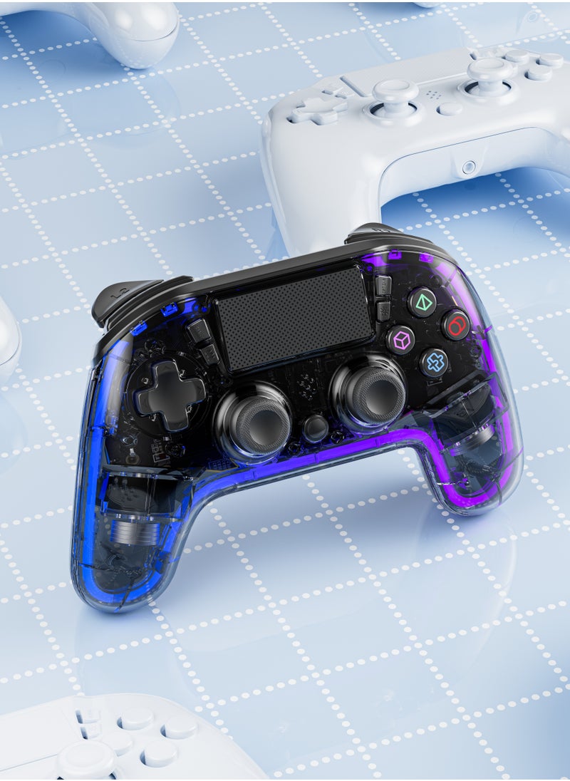 بورودو - وحدة تحكم ألعاب مع Crystal Shell لجهاز PS4 / متوافق مع منصات متعددة PS3 / PC (D-INPUT، X-INPUT) / iOS / Android / لوحة لمس واهتزاز / مستشعر حركة 6 محاور / أضواء RGB - أسود - Image 1