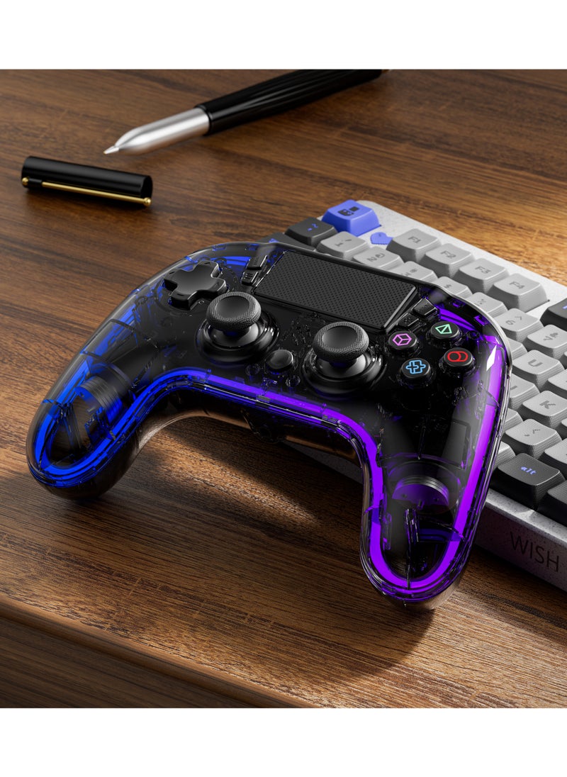 بورودو - وحدة تحكم ألعاب مع Crystal Shell لجهاز PS4 / متوافق مع منصات متعددة PS3 / PC (D-INPUT، X-INPUT) / iOS / Android / لوحة لمس واهتزاز / مستشعر حركة 6 محاور / أضواء RGB - أسود - Image 1
