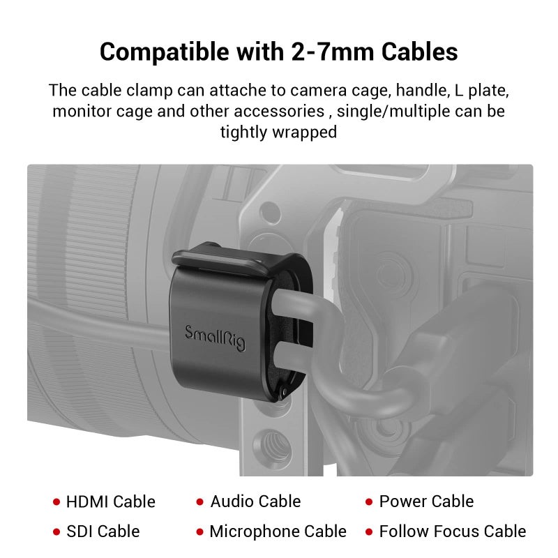 SMALLRIG SmallRig Camera Cable Clamp (4 pcs) for HDMI/SDI/Microphone Cable, DSLR Camera Cable Lock Mount Support 2-7mm Cable - 3685 - Image 2