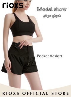 RIOXS Women's Athletic Shorts,High Waist Running Shorts With Liner,Quick-Drying Yoga Shorts For Women Ladies,Breathable Loose Sports Shorts With Pockets,Hiking Workout Training Fitness Shorts,Woman Sportswear  - Image 2