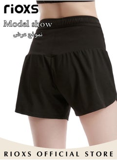 RIOXS Women's Athletic Shorts,High Waist Running Shorts With Liner,Quick-Drying Yoga Shorts For Women Ladies,Breathable Loose Sports Shorts With Pockets,Hiking Workout Training Fitness Shorts,Woman Sportswear  - Image 3