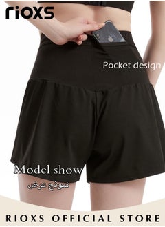 RIOXS Women's Athletic Shorts,High Waist Running Shorts With Liner,Quick-Drying Yoga Shorts For Women Ladies,Breathable Loose Sports Shorts With Pockets,Hiking Workout Training Fitness Shorts,Woman Sportswear  - Image 5
