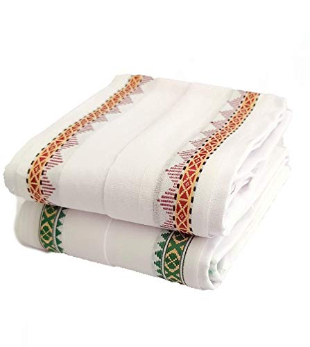 DESI DHANG Modi Gamcha 100 Cotton Bath Towel 30 x 66 Inch Multicolored Borders Pack of 2 Pieces XL 400 GSM - Image 1