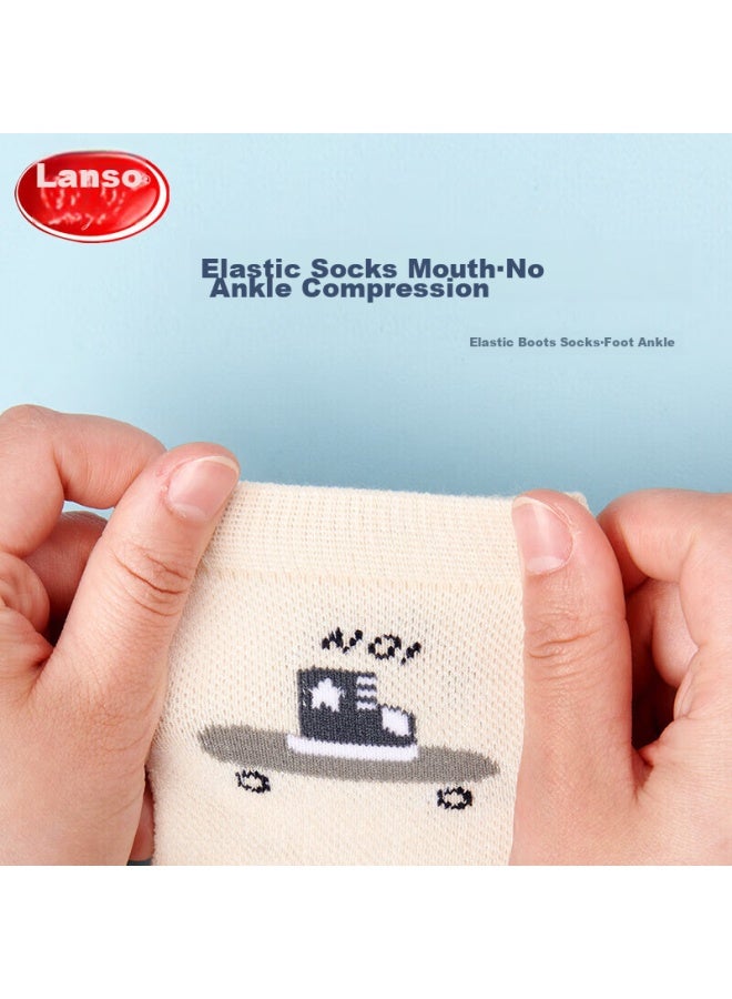 LANG SHA Langsha Children's Socks, Boys' Summer Thin Mesh Socks, Mid-calf Cotton Socks, Baby Short Socks, 5 Pairs, Cartoon Car Design, 2XL - Image 4