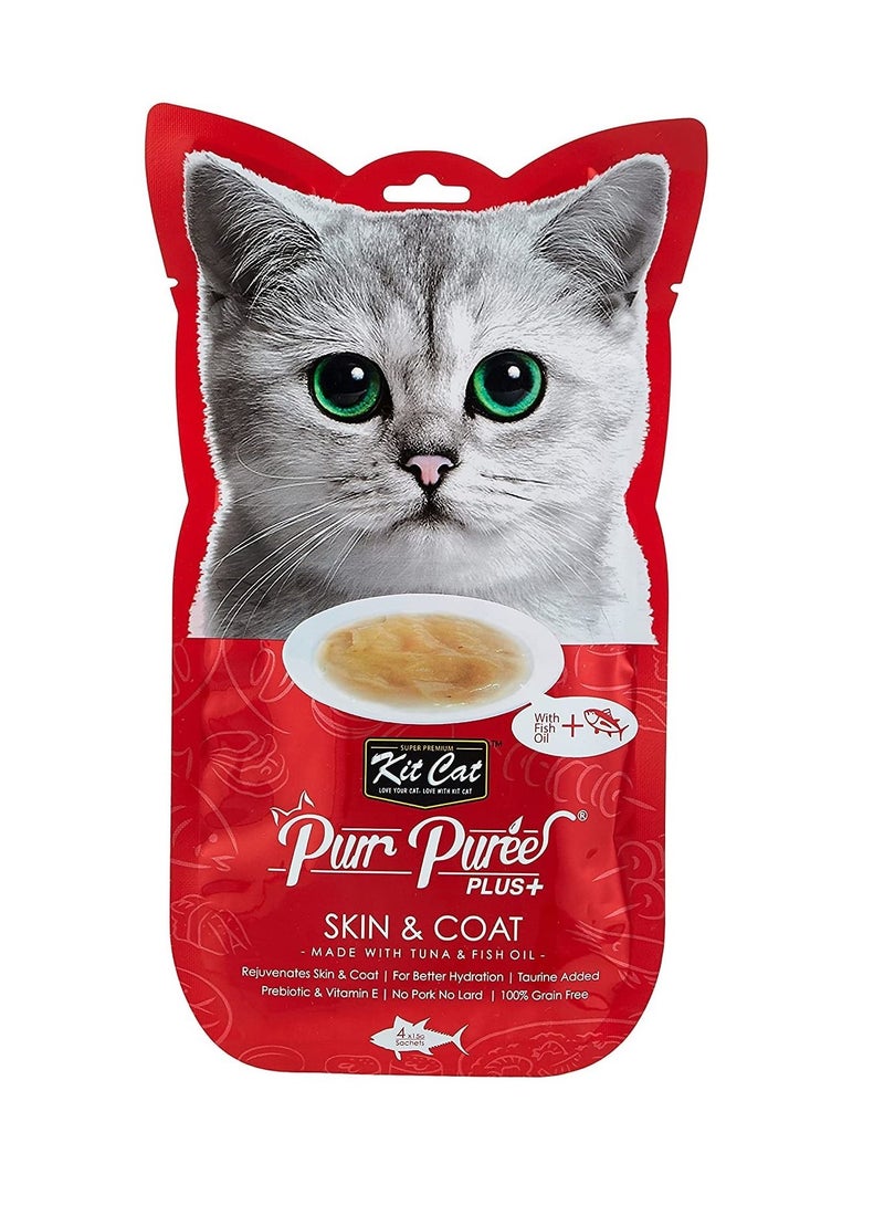 Kit Cat بوريه بيور بلس تونة وزيت سمك لعلاج جلد وفراء القطط معجون 4X15غ