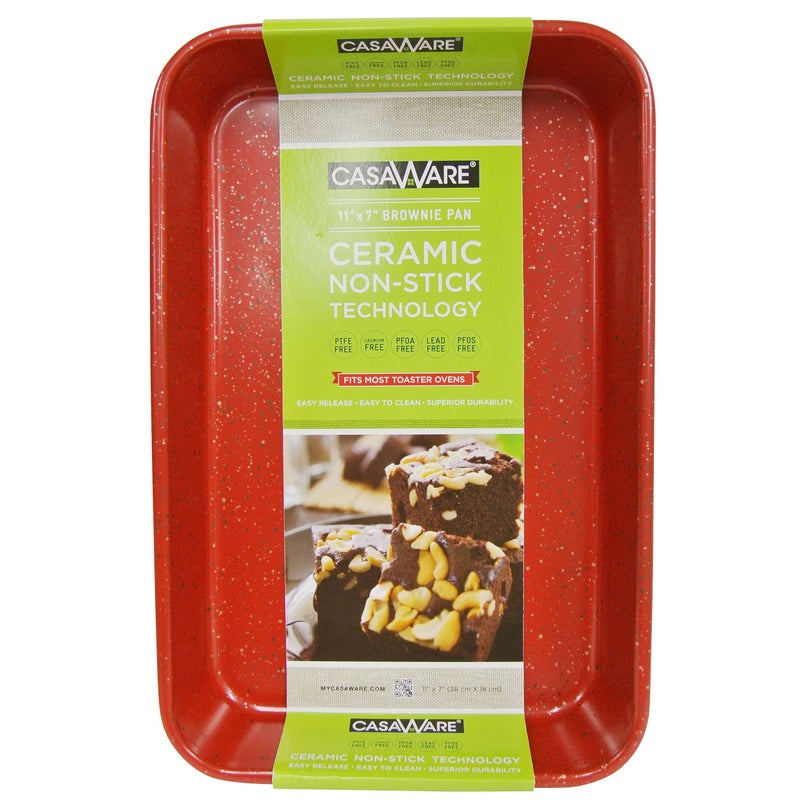 casaWare Toaster Oven Baking Pan 7 x 11-inch Ceramic Coated Non-Stick (Red Granite) - Image 1