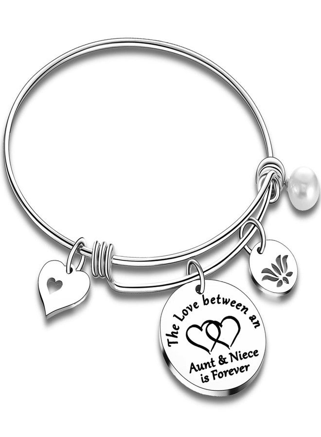 Nimteve Aunt Bracelet From Niece Nephew Bangle Bracelet Gifts For Auntie Nieces Jewelry Aunts Bangle (Style C - The Love Between an Aunt & Niece Is Forever Two Hearts In One) - Image 1