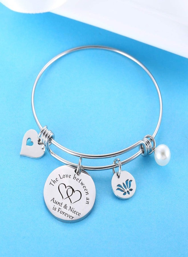 Nimteve Aunt Bracelet From Niece Nephew Bangle Bracelet Gifts For Auntie Nieces Jewelry Aunts Bangle (Style C - The Love Between an Aunt & Niece Is Forever Two Hearts In One) - Image 2