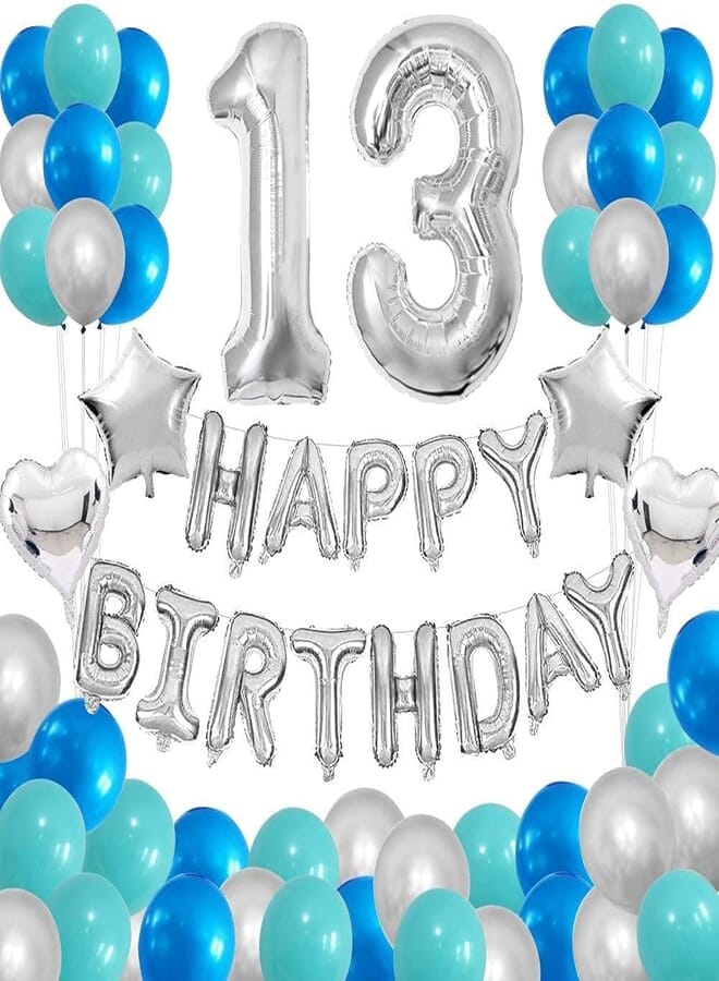 Secret Birthday Decorations 13th, 66pcs Birthday Party Decorations for Kids Girl and Boy with Happy Birthday Banner 1st 3rd Helium Confetti Latex Balloons Green Blue (Blue-13th)