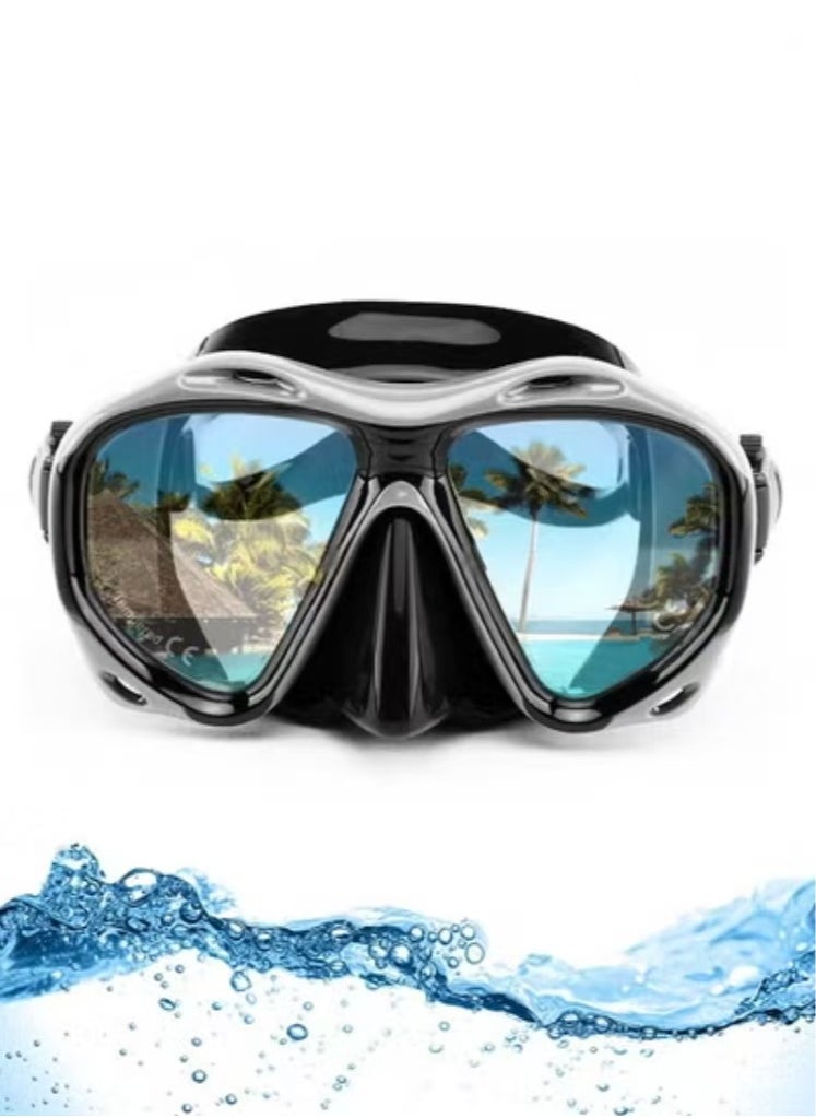 Captaintech Snorkel Diving Mask, Panoramic HD Swim Mask, Anti-Fog Scuba Diving Goggles, Silicone Skirt Tempered Glass Dive Mask Adult Youth Swim Goggles with Nose Cover for Diving, Snorkeling, Swimming  - Image 1
