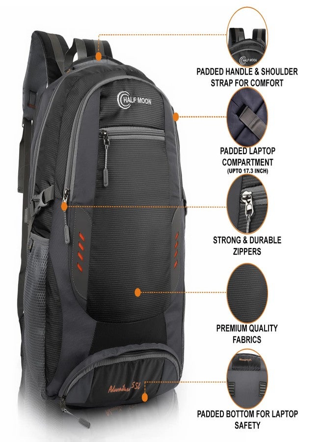 Half Moon Extra Large Size 55L Rucksack Bag/Trekking Bags for Men, Black | With Laptop Compartment | For Luggage Pack Tracking Hiking Travel Backpack for Man & Women - Image 2