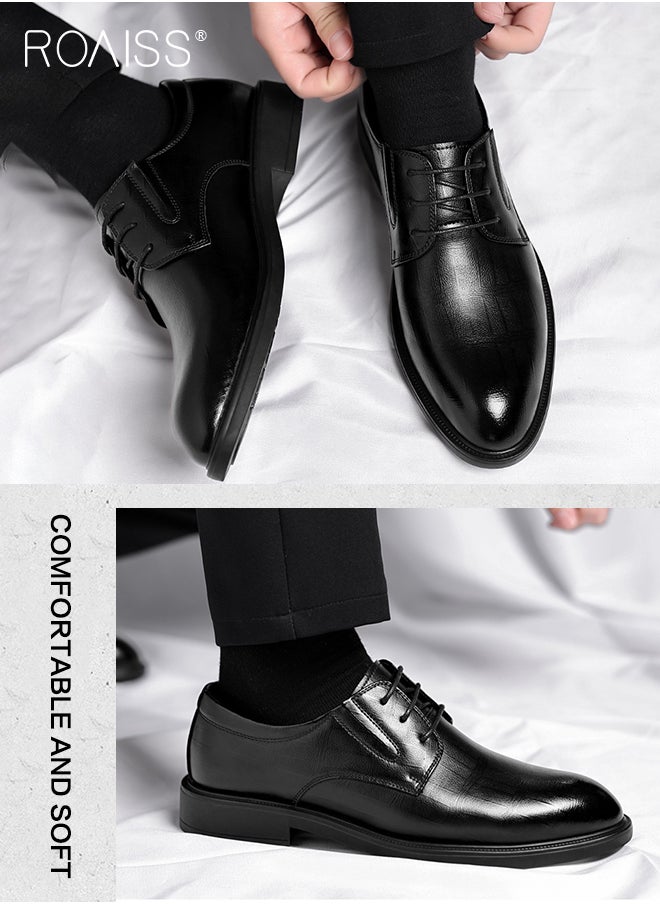 roaiss - Formal Business Leather Shoes for Men High Fashion Textures Soft Sole Comfort Wedding Groom Shoes Mens Round Toe Low Top Lace up Front Anti Slip Wear Resistant Work Shoes - Image 1
